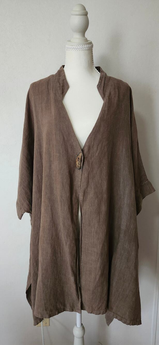 Bryn Walker 100% Linen Oversized Cardigan Jacket Taupe XL Lagenlook Boho